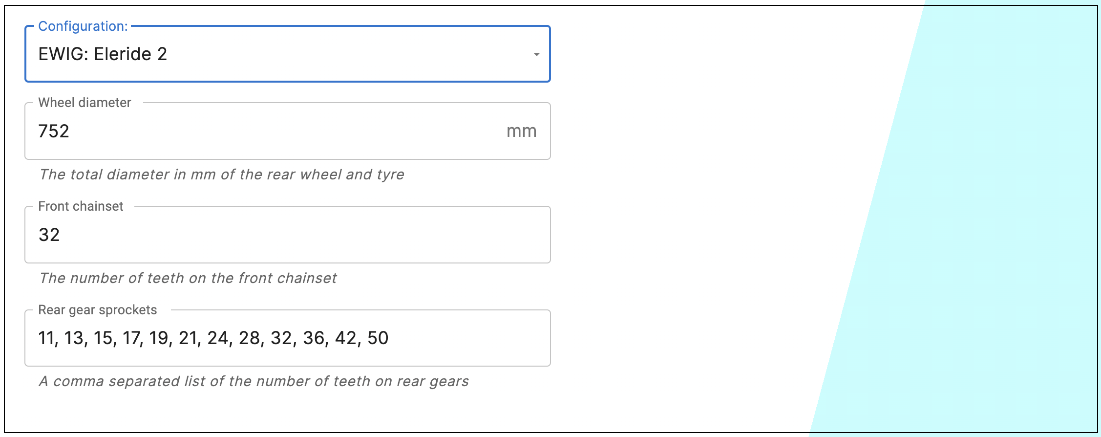 Gear ratio details interface